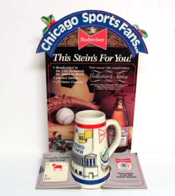 1982 Budweiser Chicago Sports Fans This Stein's For You Display & Stein - Image 1 of 4