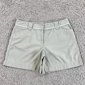 ANN TAYLOR Beige Mid-Rise Flat-Front Chino Shorts Womens 4 Contrast Trim Classic - Picture 1 of 14