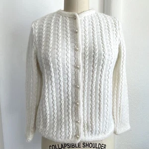 Vintage 60’s BLAIRMOOR ORIG. Off White Pearl Button Cardigan Patterned Knit - S - Picture 1 of 6