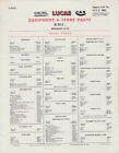 Wolseley 6/110 Lucas Spare Parts List Single Sheet 1961 Not Illustrated