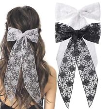 Large Lace Hair Bow Clips for Women, Hair Bows with Flower Lacey Long Lace-2pcs