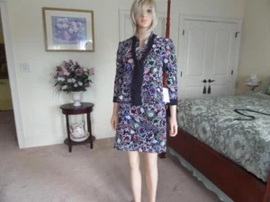 New Zara Black W/ Multi Color Floral Lace A Line Skirt & Jacket Set Size M - Picture 1 of 12