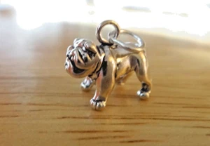 Ciondolo 14x12 mm carino 3D bulldog cane argento sterling - Foto 1 di 6