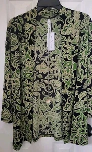 NY Collection Women Green And Black Paisley 3/4 Sleeve Two-Fer Blouse Top Chain - Picture 1 of 7