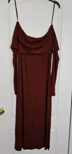 Loft Off Shoulder Knit Chocolate Dress Size XS Long Sleeve Ankle Length NWT - Picture 1 of 7