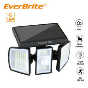 EverBrite Solar Outdoor Light 128LED 7000K Solar Motion Sensor 3 Heads Light NEW