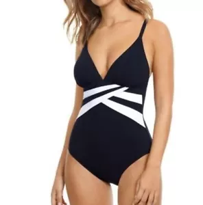 Gottex Sz 8 Swimsuit Embrace V Neck One Piece Black/white New - Picture 1 of 5
