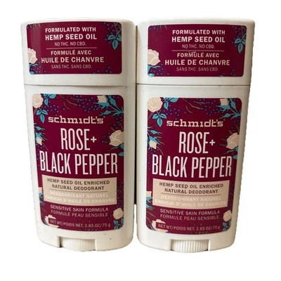Paquete de 2 desodorantes naturales de semillas de cáñamo Schmidt’s Rose + pimienta negra 2,65 oz *LEER* Foto 1 de 3