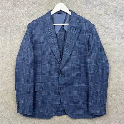 Chaqueta Hackett Para Hombres 46 Azul Blazer Loro Piana Lana Seda Lino Blazer Largo a Cuadros Foto 1 de 4