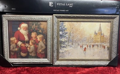 Nuevo Petal Lane Hogar Navidad Arte de Pared Santa 11x11 Lienzo, Patinadores 14x11 Vidrio Foto 1 de 4