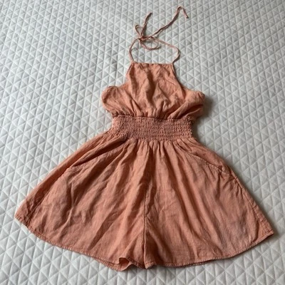 NWT America Eagle Women’s Romper Size SP Smocked Apricot Halter Linen Back Tie - Image 1 of 4