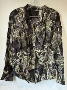 Top paisley Ann Taylor in seta con volant davanti - marrone/beige/oliva taglia 8 - Foto 1 di 6