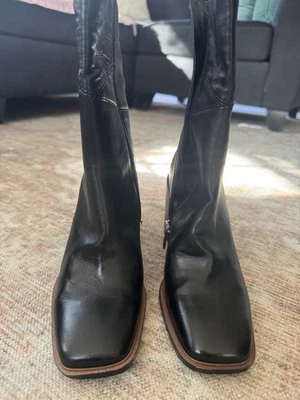 Franco Sarto Women's Leather Mid Calf Boots Block Heel Size 8 Black - Image 1 of 4