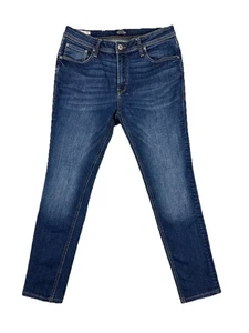 Jack & Jones Skinny Liam Men's Denim Jeans Size 34 Dark Blue Stretch Zip Fly - Foto 1 di 16