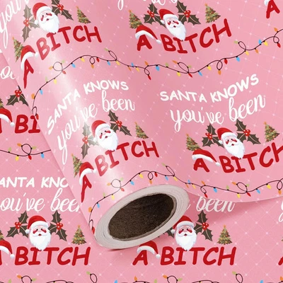 有趣的圣诞包装纸 - 迷你卷 - 17 英寸 x 33 英尺 - 粉色粗面广告... — 第 1/4 张图片