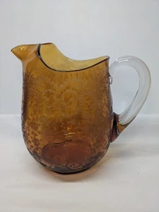 READ VTG Cambridge Glass Portia Brown Amber Pitcher Etched - Picture 1 of 18