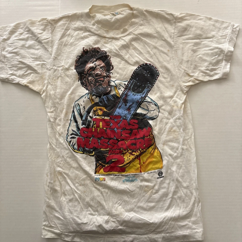 1986 Texas Chainsaw Massacre 2 T-Shirt L Blank Expressions Cannon Films Grail - Image 1 of 4