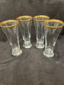 Circleware Crystal 7 1/8” Gold Encrusted Trim 10 Oz Pilsner Glass Classique vtg - Picture 1 of 5