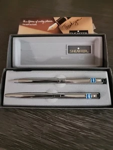 Vintage Sheaffer White Dot Mechanical Pencil Pen Set Chrome Silver CBT LOGO - Picture 1 of 6