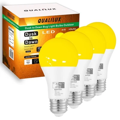 Dusk to Dawn Bug Light Bulbs Outdoor, 1900K Amber Yellow, 600 Lumen, LED 9.5W... - Image 1 of 4