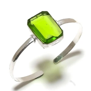 Peridot Gemstone 925 Sterling Silver Gift Jewelry Cuff Bangle Adjustable g993 - Picture 1 of 2