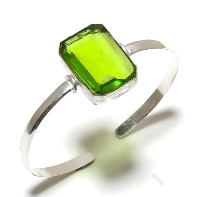 Peridot Gemstone 925 Sterling Silver Gift Jewelry Cuff Bangle Adjustable g993 - Image 1 of 2