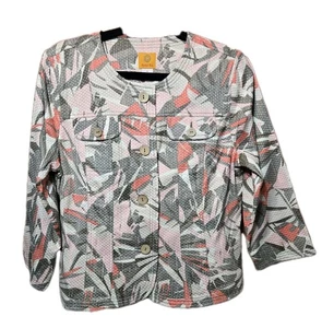 Women's Ruby Rd. Lightweight Jacket Leaf Palm Frond Pink Orange Cream Size 12 - Picture 1 of 7