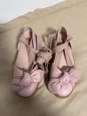 Puma Bow Creeper Sandals Womens Size 7.5 Pink Ankle Wrap Ribbon Gum Sole - Image 1 of 4