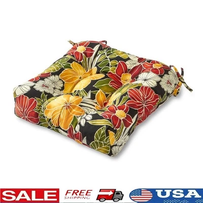 Outdoor Tufted Seat Cushion Tropical Floral UV Resistant Water Stain Mildew 20in - Image 1 of 4