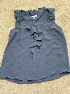 Lauren Conrad Damen Shirt Größe S Blau Strukturstoff Rüschen Fließend Elegant - Bild 1 von 8