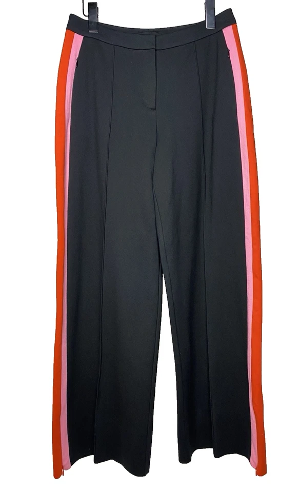 Calça ME+EM Feminina EUA 6 Perna Larga Listra Lateral Acento Preta Casual City - Imagem 1 de 4