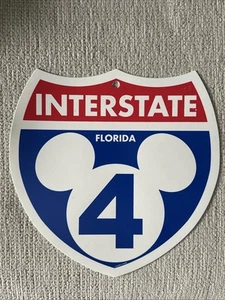 Authentic Vtg Disney World Florida Interstate 4 Plastic Sign Mickey Ears I4 Rare - Picture 1 of 3