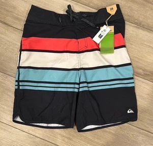 NWT Quicksilver Everyday Striped Youth Kids Board Shorts Blue Red Size 14 - Picture 1 of 5