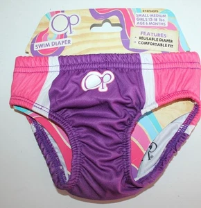 GIRLS SWIM DIAPER SIZE SMALL-MEDIUM REUSABLE COMFORTABLE FIT PINK-PURPLE-WHITE - Picture 1 of 2