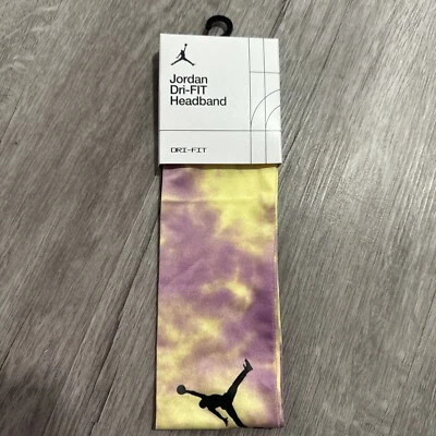 Nike Jordan Dri-Fit Headband Adult Printed Lemon Chiffon/Black/Rush Fuchsia - Image 1 of 3