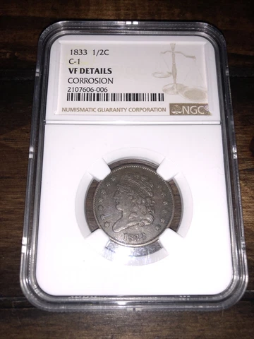 1833 1/2c C-1 Classic Head Half Cent NGC -VF Details! Cover
