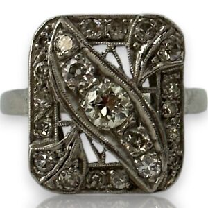 Antique Art Deco 1920s Platinum Handmade Cocktail Ring European Mine Cut Diamond