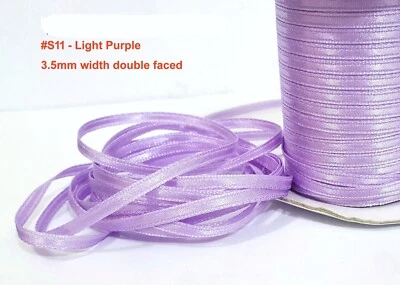 1/8" / 3.5mm (near 4mm)  wide 20-100yds Lt Purple Satin Ribbon Double Faced S11 - Image 1 of 4