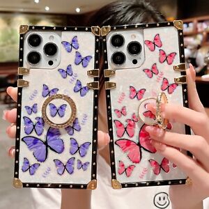 Glitter Butterfly Case Diamond Ring Cover For iPhone 15 Pro Max 14 13 12 11 XR 8