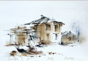 Ukrainischer Maler Pavel Guzenko.  Krieg in der Ukraine. Jitomir. 25-35 cm.  2023. - Bild 1 von 2