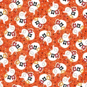 Hello Glow "GLOWS in the DARK" Ghosts Glow Orange 100% Cotton fabric by the yard - Picture 1 of 2