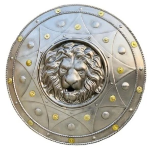 Escudo Cara de León Medieval Hierro Caballero Armadura Escudo Acero Sólido Redondo Escudo Regalo - Imagen 1 de 6
