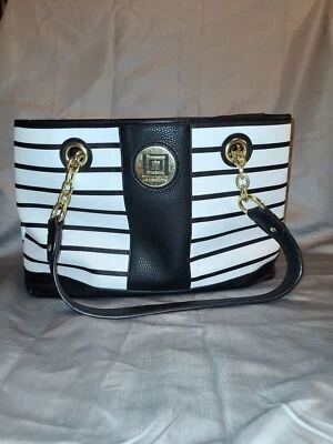 Liz Clayborn black and white striped purse - Image 1 of 4