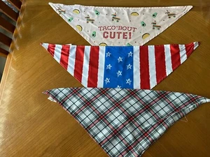 3 Tie On Dog Bandana/Scarf Med/Large 4th of July, Plaid, Taco Bout Cute - Picture 1 of 4