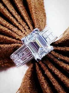 GIA 5.30 ct. Emerald w/ Round Pave & Baguette Invisible Engagement Ring I, VS1 - Picture 1 of 2