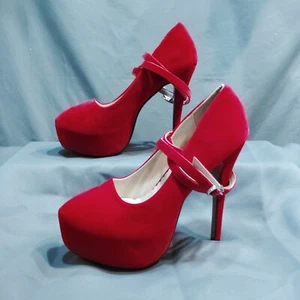OCHENTA red platform stiletto heels size 8.5 womens Faux Suede - Picture 1 of 20