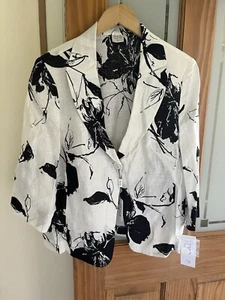 Women’s White And Black Patterned LIBRA 100% Linen Jacket, UK 16 - Picture 1 of 6
