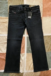 Diesel zatiny RB064 bootcut black stretch denim jeans 34 x 32 mens NEW - Picture 1 of 9