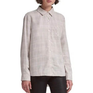 DKNY NEW Women's Blush Multi Metallic Plaid Pocket Button Down Shirt Top S TEDO - Picture 1 of 2