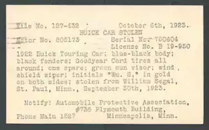 1923 Minneapolis Mn Buick Auto gestohlen 1922 Tourenwagen blau & schwarze Karosserie siehe Info - Bild 1 von 2